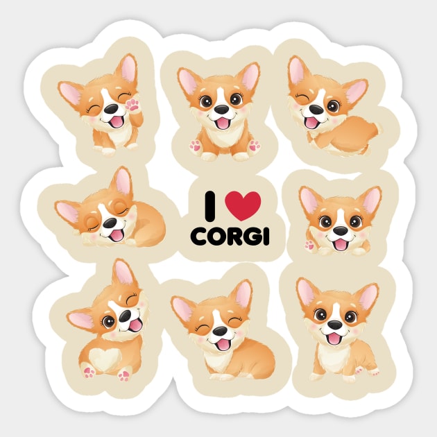 cute little corgi with watercolor collection tshirt Sticker by Tshirt lover 1